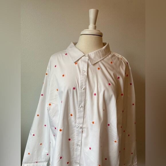Lemon Way NWOT Retro Versatile Artsy Embroidered Dot Poplin Button Down Shirt 3X - Picture 2 of 8